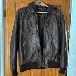 Black Rivet Brown Leather Bomber Jacket